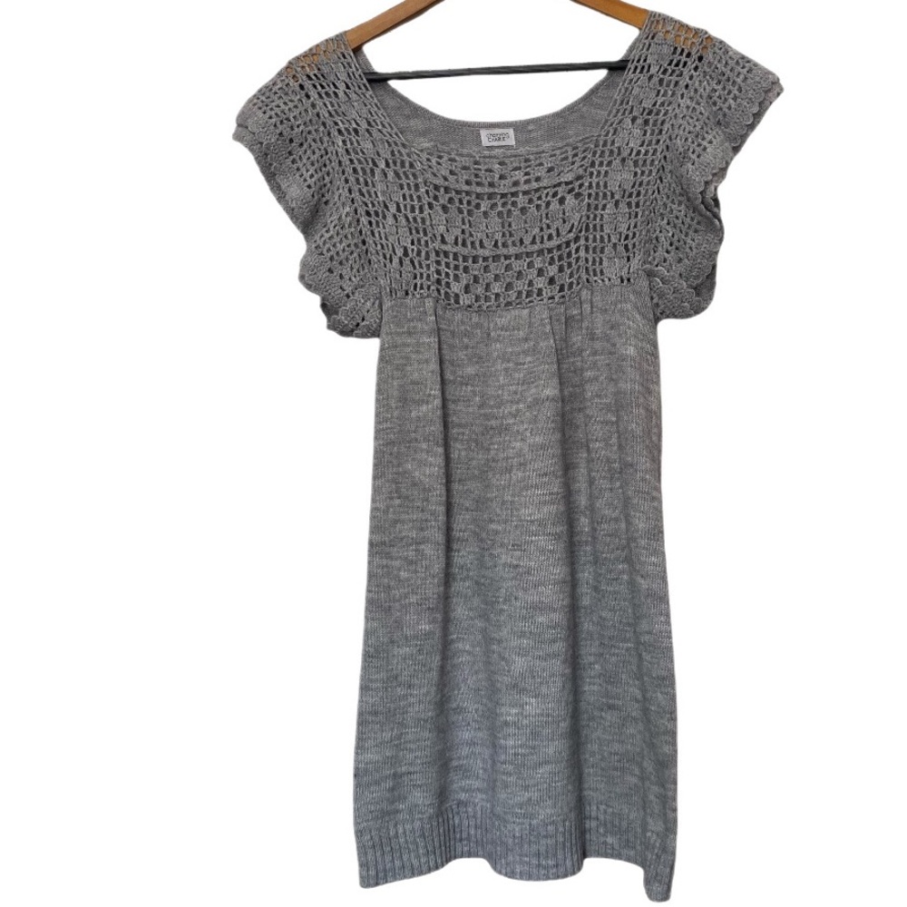 Charming Charlie Crochet Knit Babydoll Angle Short Sleeve Mini Dress Size S